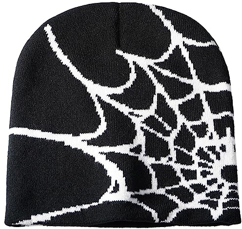 XYIYI Y3K Gothic Spider Muster Strickmütze Damen Slouchy Gestrickt Beanie Herren Winter Warm Skull Cap