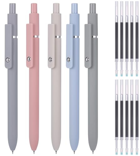 JIANTA 5 Stück Gelstifte, 0.5mm Einziehbare Gel Tintenstifte, Aesthetic Kugelschreiber mit 10 Zusätzlichen, Schnell Trocknende Tinte Roller Kugelschreiber, Premium Gelstifte für Schule Büro Zuhause(A)