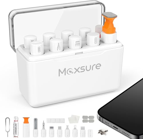 Maxsure Kit de limpieza para iPhone, kit de limpieza de Airpods, kit de limpieza de puerto de carga para iPhone, kit de limpieza múltiple para puerto USB-C, iPad, auriculares, Blanco
