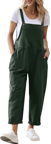 YESNO Women's Dungarees Loose Casual Plus Size Lightweight Sleeveless Overall Long Jumpsuit Playsuit Trousers Pants Dungarees (S PV9UK DARKGREEN)