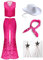 Yanny 2023 Film Cowgirl Kostüm Outsuit 70er 80s Hippie Disco Kostüm Wig Damen Rosa Schlaghose Halloween Cosplay (Rosa + Perücke, X-Small)
