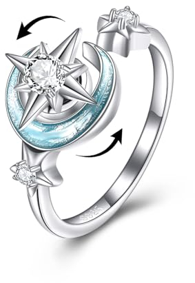 VONALA Fidget Angst Ringe für Frauen Silber 925 Mond Stern Einstellbare Ringe für Angst Spinner Ring Stress Relief Ringe (Zirkon)