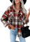 Rayson Chemise Femme Carreaux Chic et élégant Bouton Down Veste Carreaux Femme Chaude Hiver Longue Manteau Carreaux Flanelle(Rouge, L)