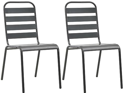 CIADAZ Stapelbare Gartenstühle 2 STK Balkonstuhl, Möbelsets, Gartensessel, Garten Stühle, Gartenmöbel, Balkon Stühle, Terrassenstühle, Sessel Outdoor, Hochlehner, Stahl Grau
