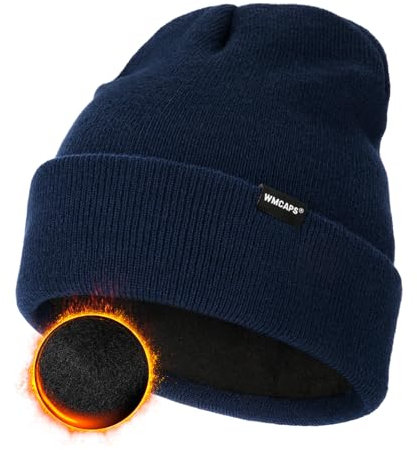 Wmcaps Klassische Mütze Herren Damen, Warm Fleece Wintermütze Strickmütze Winter Warme, Weich Stretchy, Atmungsaktiv Unisex Beanie für Damen Herren Geschenke für Männer Frauen Coole Sachen, Marineblau