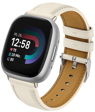 Syxinn Leder Armband Kompatibel mit Fitbit Versa 4 Armband/Versa 3 Armband, für Fitbit Sense/Sense 2 Armband, Weich Lederband Ersatz Uhrenarmband für Versa 4/Versa 3 für Damen Herren