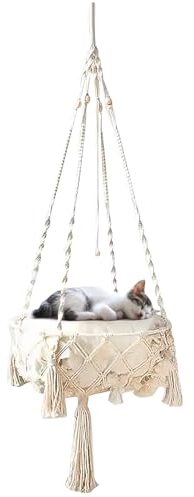 XLSBZ Katzenhängematte Hängende Makramee Katzenbett Handgewebte Katzen Hängesessel Katzenschaukel,Haustierhängematte für den Innen- und Außenbereich geeignet (35cm)