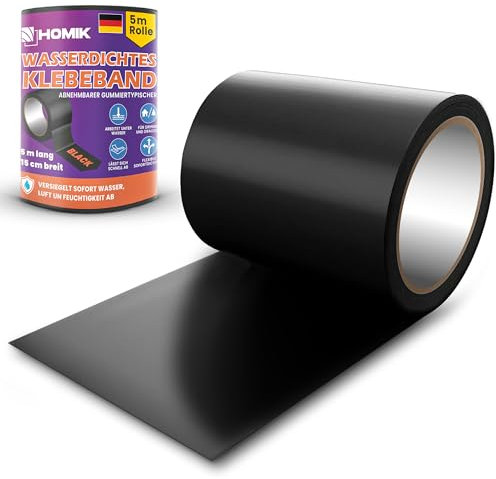 HOMIK 2Stk je 15cm x 5m Extrem Starkes Wasserdichtes Klebeband Außen & Innen | Dichtungsband Wasserdicht | UV Beständig | Duct Tape | Selbstverschweißendes Klebeband Schwarz