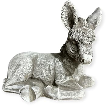 OriginalPaul Skulp & Betondesign Liegender Esel aus Stein - Natürlicher Charme für Ihren Garten (H/B/T: 26/32/17 cm) in Grau/Weiß