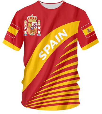 YuanDiann 2024 Européen Football Coupe T Shirts Espagne Ventilateurs Encourager Sport Casual Homme Femme Enfants Drapeau National Impression Manche Courte Séchage Rapide Respirant Tee Shirt 9# XS