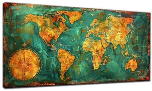 Diamond Painting Weltkarte, Diamant Painting Bilder Retro Malerei Kits, Diamond Painting Erwachsene und Kinder Cross Stickerei Kunst Kits, Diamant Malerei Kunst Set für Wanddeko Wohnzimmer 40x90cm S-4