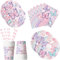Assugo 60 stoviglie decorative per feste di compleanno, includono piatti di carta per compleanno, ragazze, tovaglioli, farfalle, cannucce, bicchieri, decorazioni di compleanno per bambini (10 ospiti)