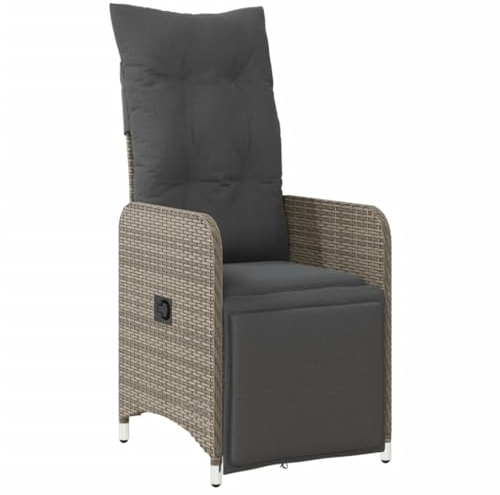 vidaXL Gartensessel Verstellbar mit Kissen Grau Poly Rattan