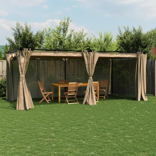 Bulliing Gazebo con Tende Tortora 6x3 m in Acciaio,Gazebo Pergola Con Telo Impermeabile Richiudibile E Struttura Rettangolare In Acciaio Inossidabile Ad Alta Densità,Per Arredo Giardino,Terrazzo e Att