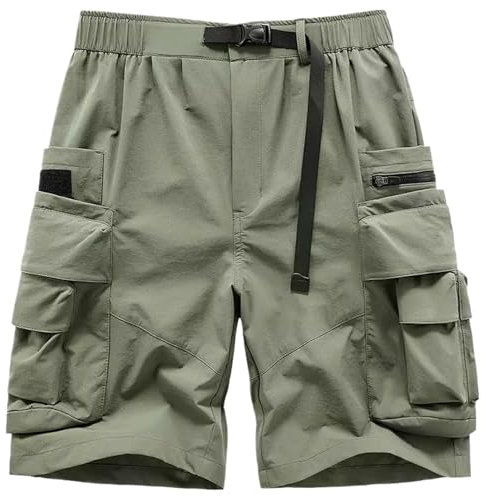 MQMYJSP Pantaloncini tattici neri da uomo con tasche multiple hip hop streetwear lunghezza al ginocchio, EN8, XL