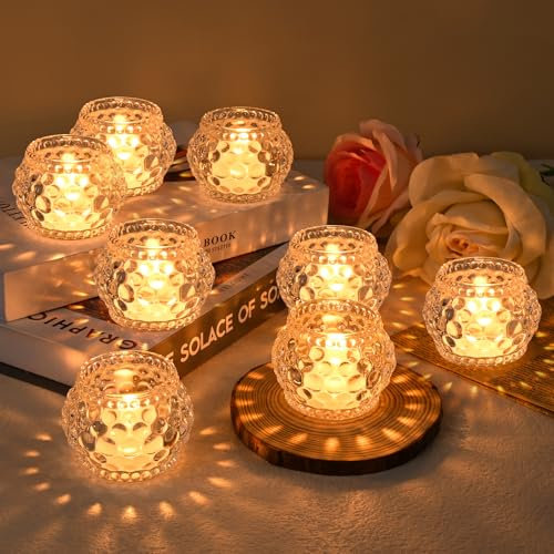 Apritsce 12 Piezas Portavelas Cristal, Portavelas de Te Transparente, Vasos para Velas Set, Porta Velas Decorativas para Boda Cumpleaños Fiesta Navidad (Estilo 2)