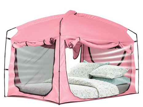 Bettzelt, tragbares Sichtschutz-Schlafbetthimmel, Verdunkelung, 90% Vorhänge, für Kinder und Erwachsene, Doppelbett, Raumzelt mit atmungsaktiven, großen Netzfenstern (Galaxy, Twin)