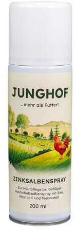 Junghof Zinksalbenspray | 200 ml | Hautpflege-Sprühsalbe für Geflügel | Zur Unterstützung bei der ersten Wundversorgung | Mit Zink und Vitamin E zur besseren Heilung