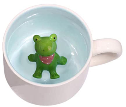 Taza de café de rana linda animal, figura divertida de dibujos animados taza de té de leche, regalos de rana para amigos niñas de niñas esposa abuela tía presente (rana) copas de cerámica de animales
