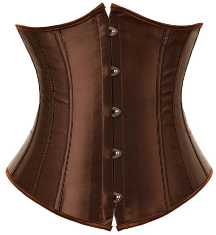 Sllowwa Women's Bustier & Corset - Sexy Lace Up Satin Overbust (Brown, M)