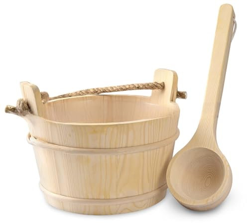 XUEYEGONGJI Seau de Sauna et Ensemble de louches, kit de Sauna en Bois 4l, kit de Sauna en Bois, Seau de Sauna en Bois, Ensemble d'accessoires de Sauna