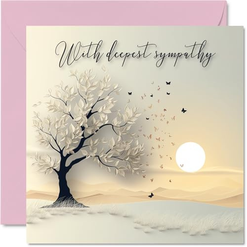 Sympathy Cards Thinking of You Card, Deepest Sympathy | Tree & Butterflies Condolence Card, Mourning Bereavement for Adults, Sorry For Your Loss