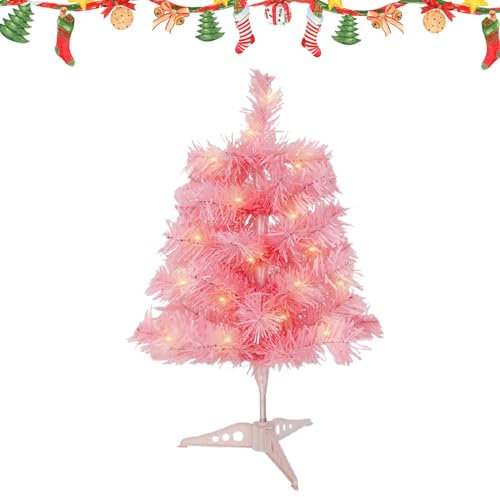 Árbol de Navidad rosa sintético – Árbol de Navidad artificial, árbol de Navidad con soporte | Soporte de metal plegable para árbol, minii decoración artificial para árbol de Navidad para uso en interi