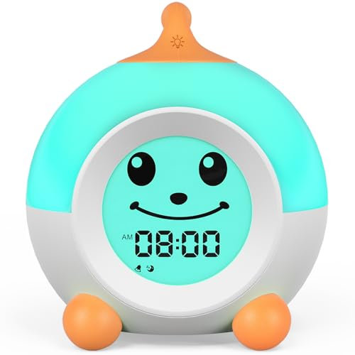 iHoo Ready to Wake Wecker für Kinder, Schlaf Training Kinder Wecker mit Emoji & Licht, Kleinkinder Nacht Licht Uhr für Kinderzimmer