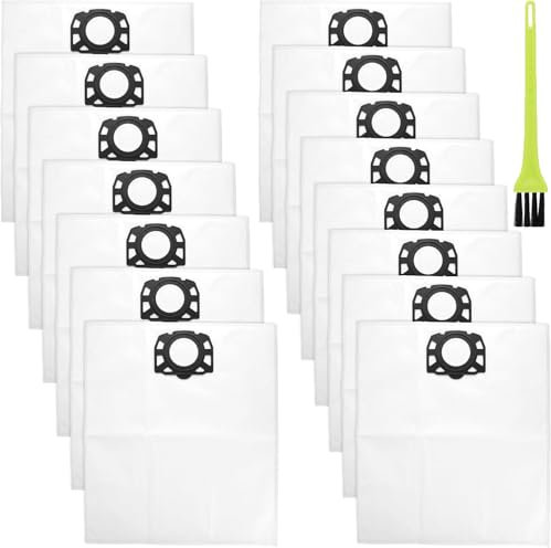 15 Pack Vacuum Bags for Karcher WD4 WD5 WD6 WD5P WD6P MV4 MV5 MV6, Hoover Bag, Vacuum Cleaner Dust Bags Cleaning Brush for Karcher Wet & Dry Vacuums