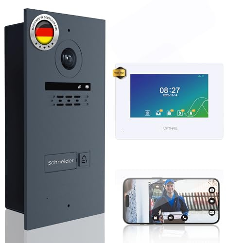 Mathfel 2-Draht Video Türsprechanlage mit Gesichtserkennung – WLAN Monitor, 2MP HD Kamera, 170° Weitwinkel, Türklingel mit Kamera & Türöffner für 1-Familienhaus (Anthrazit, 1 x 7 Zoll)