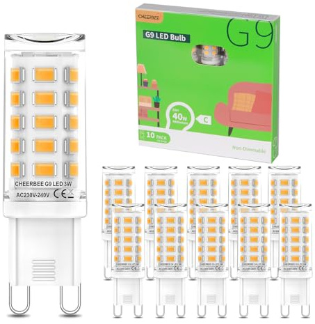 CHEERBEE G9 LED Warmweiß 3W, 2700K 480LM Energieeffizienz klasse C LED Leuchtmittel Ersatz für 40w Halogenlampe, G9 Glühbirne energiesparend, Nicht Dimmbar, Flimmerfrei für Hausbeleuchtung 10er Pack.