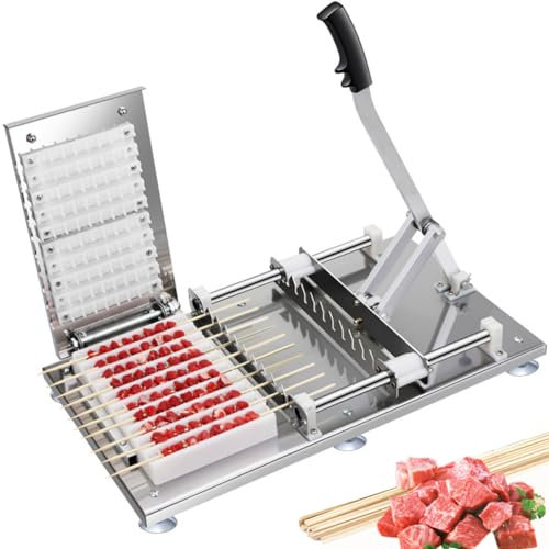 Stainless Steel Meat Skewer Machine, BBQ Grill Shish Kebab Maker with 100 Sticks and Extended Handle, Ideal for Commercial Restaurants and Outdoor Picnics