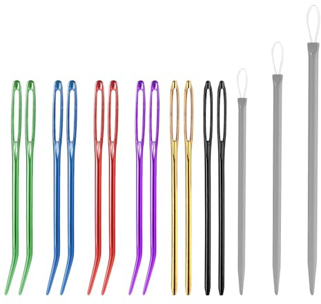 lasuroa 15pcs Gros Œillets Aiguilles à Coudre Set, Métal Gros Œillets Fil Coudre à la Main & Repasser Courbées Aiguilles avec Boucles Outils Tissage Laine pour Projets Tricot Broderie Patchwork