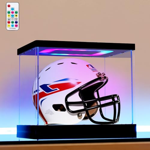 AZEYN Mini-Helmvitrine mit Licht, Acryl, transparent, 1/2 Fußball-/Baseballhelm-Vitrine mit Mehreren farbigen Lichtern für Sport-Sammlerstücke (19 x 15 x 17 cm)
