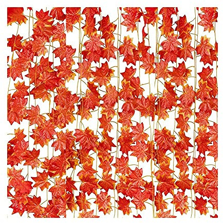Turodeuo 12 Strands Fall Maple Leaves Autumn Ivy Garland Artificial Maple Vines Garland for Thanksgiving,Christmas,Home Decors
