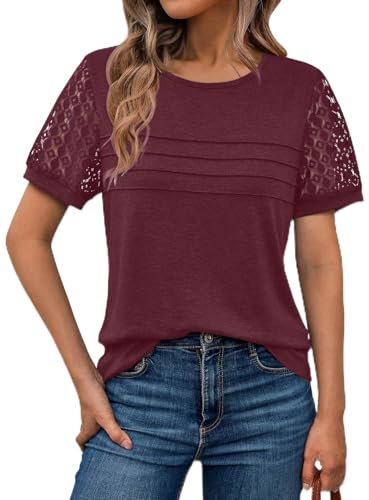Suncife Women Dressy Lace Short Sleeve Tshirt Business Casual Tops | Breathable and Soft Fabric, Comfy to Your Skin, Fashion Lace Sleeve Design, Suitable for Business and Casual
