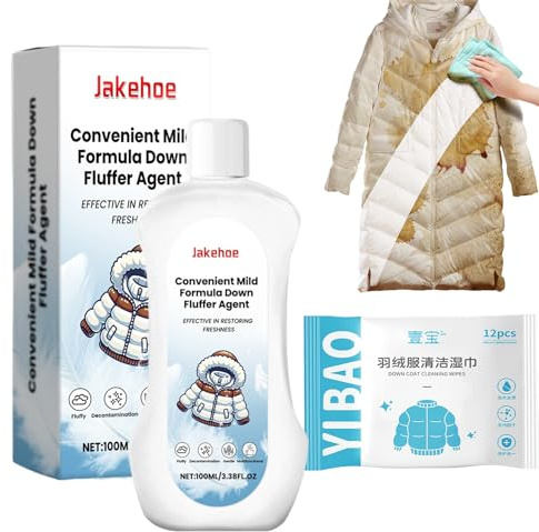 Daunenwaschmittel für Daunenjacken, mit Reinigungstücher für Daunen, Daunen Wäsche, Daunenwäsche für Textilien, für die Schonende Reinigung von Daunen-Jacken, Federkissen, Federbetten