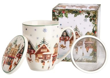 Duo Teebecher mit Sieb & Deckel Weihnachtliches Dorf – 0,36l