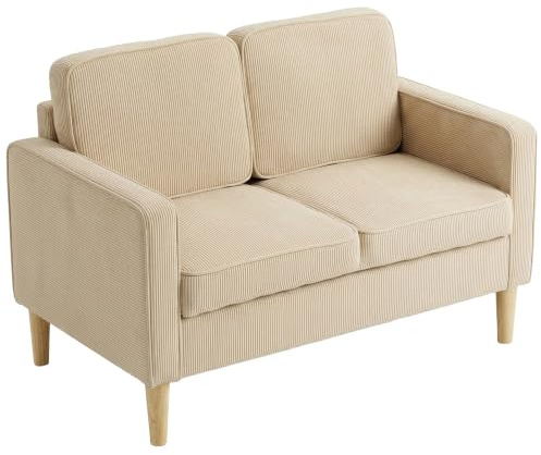 HOMCOM Sofa 2 Sitzer Couch mit 2 Armlehne Stauraum Beige 117x63x79 cm | Kleine Loveseat, Cordoptik, Holzbeine, Modern Polstersofa, für Wohnzimmer, Schlafzimmer, Kleinen Raum