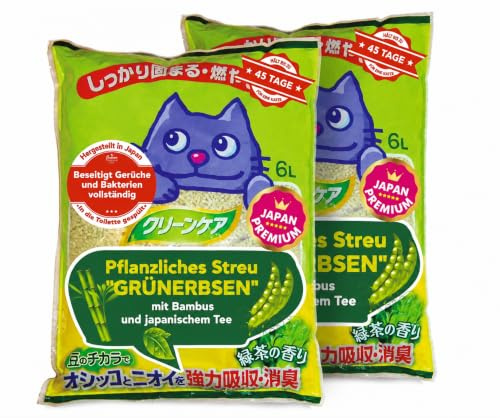 Japan Premium Pet Tofu Katzenstreu aus Grünen Erbsen | Spülbar & Klumpend | Antibakteriell | Geruchskontrolle & Staubfrei | Absorbiert 9× ihres Gewichts | Besser als Papier-Streu | (4x6L)