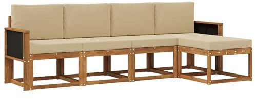 vidaXL Outdoor-Sofagarnitur 5 pcs Natur und Beige Polyester, Garten Sofa Set, Moderne Möbel für draußen, Robustes Sitzen für Terrasse, Garten und Balkon, schicker Akazien Lounge