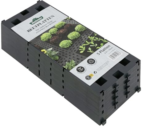 Dehner Beetplatten für den Garten, steckbar, 5 Stück, je ca. 50 x 21 cm, Kunststoff, anthrazit