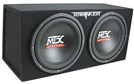 MTX Subwoofers duales de 12 pulgadas con carcasa cargada, potencia máxima de 1200 W, 400 W RMS, terminador, subwoofer de audio para coche y sistema de altavoces con sonido de graves profundos