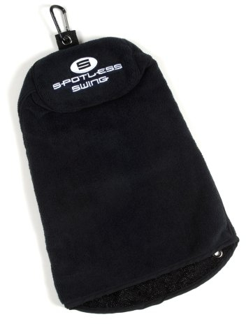 Spotless Swing BrightSpot Solutions Golf Towel | Microfiber Golf Club Cleaner Towel with Clip | 3-in-1 Design for Ultimate Convenience | Premium Multi-Use Accessories for Men and Women, Black/Black