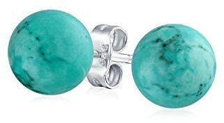 Boucles D'Oreilles Clous Minimalistes Simples En Pierre Précieuse Turquoise Stabilisée Bleue Pour Femmes En Argent Sterling .925 8 MM
