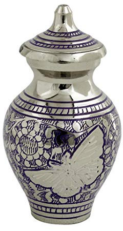 Small Keepsake Cremation Urn for Ashes, Funeral Memorial Miniature Token Urn (Purplish Blue Pitcher)