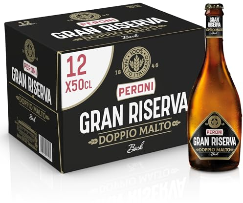 Peroni Birra Gran Riserva Doppio Malto, Cassa con 12 Birre in Bottiglia da 50 cl, 6 L, Birra Bock dal Gusto Intenso ed Equilibrato Leggermente Speziato, Gradazione Alcolica 6.6% Vol
