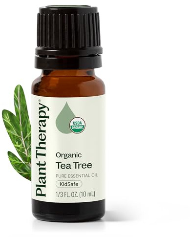 Plant Therapy Organic Tea Tree Oil (Melaleuca) 100% Pure, USDA Certified Organic, Undiluted, Natural Aromatherapy for Skin, Hair, and Toenails, Therapeutic Grade 10 mL (1/3 oz)