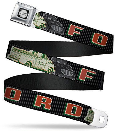 Buckle-Down Herren F-100 Logo Full Color Seatbelt Belt Classic Ford Trucks Vertical Stripe Black/Grays/Green/Red X-Large Webbing Gürtel, Mehrfarbig, 1.5 Wide-32-52 Inches in Length