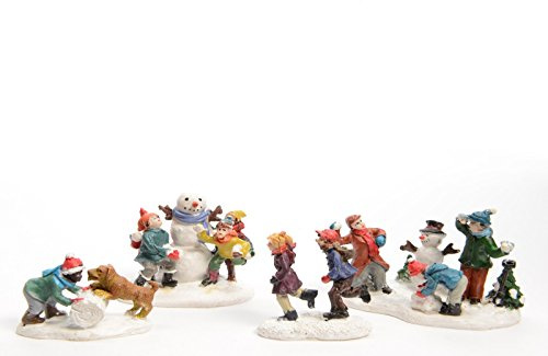 Figuren Dekofiguren Kinder Schneeballschlacht Tischdeko Weihnachten 2er Set